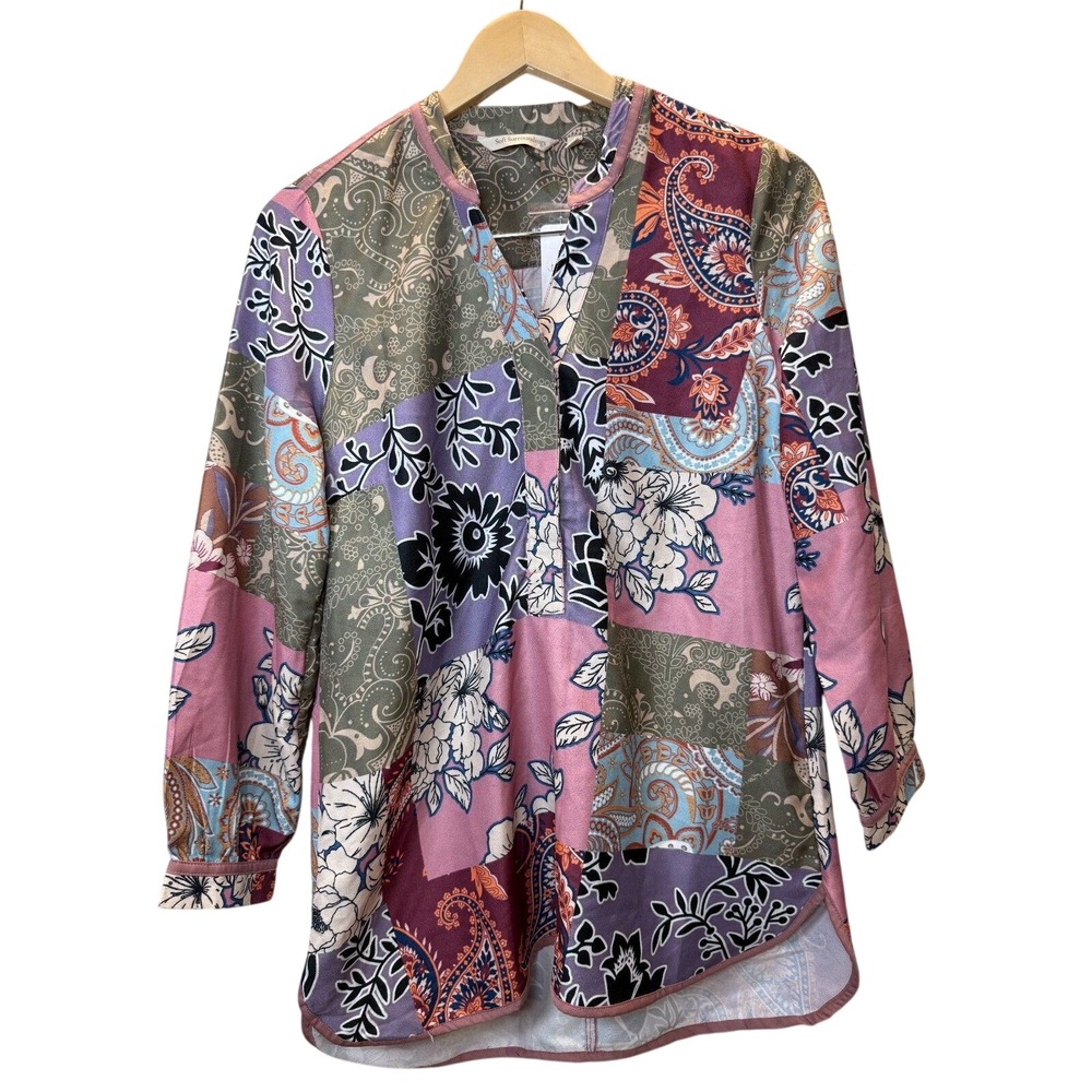 Soft Surroundings Alvadore Fleur Top Women PS Purple Patchwork Floral Paisley